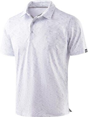 Men's  Grey Sea Wave Flowers Golf Shirt Short Sleeve Dry Fit Moisture Wicking Po